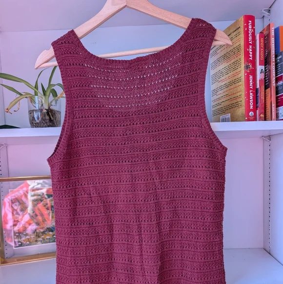 Ana Women's Crochet Maxi Dress Burgundy Knit Sz Medium Boho Cottagecore Festival - Picture 7 of 10